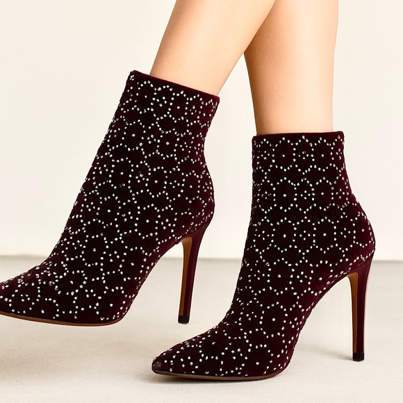 Alaia Shoes - 🔥 RARE COLLECTOR’S FIND — Alaïa “Azzedine” Deep Wine Velvet Studded Booties (39)